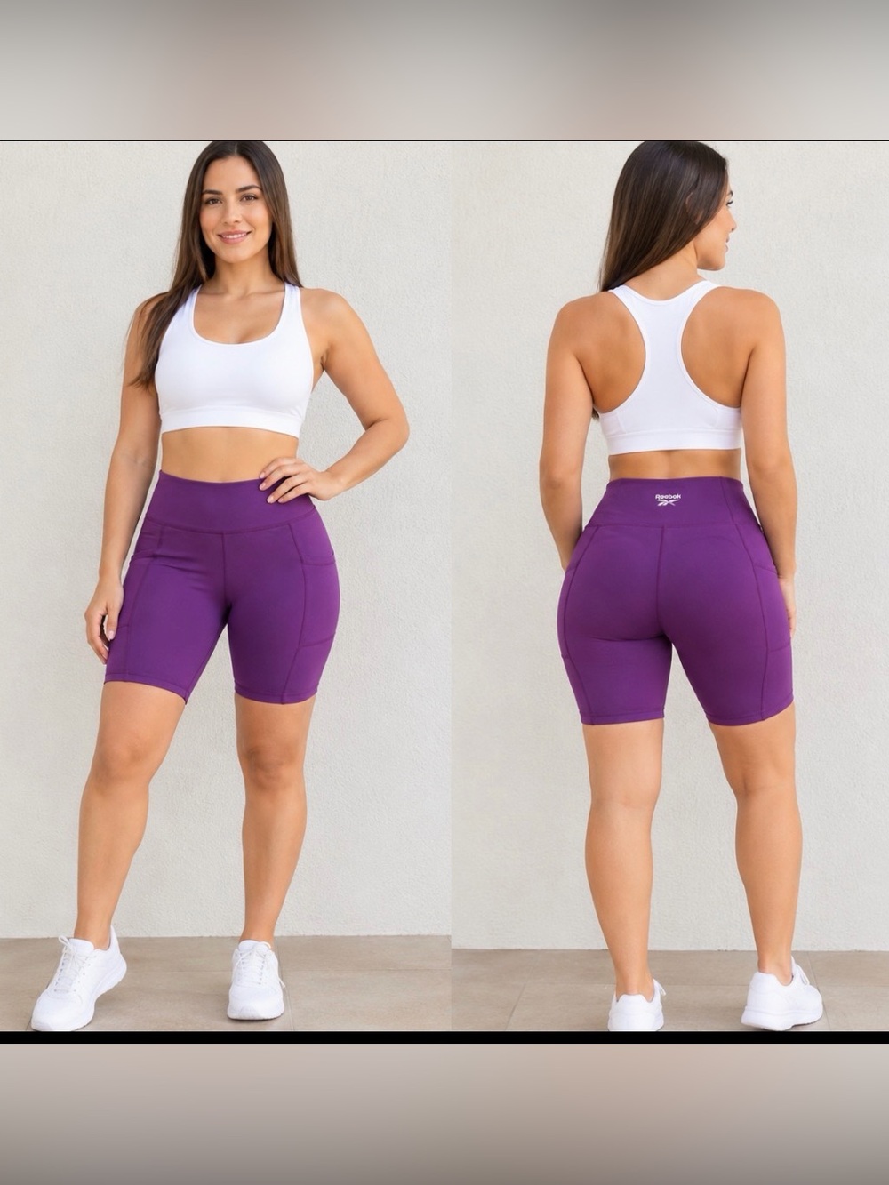 Reebok Women's Deep Purple High-Rise Bike Shorts with Side Pockets